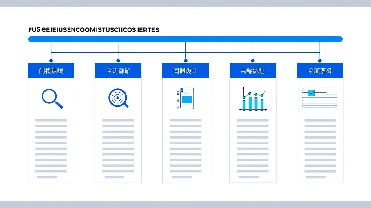 一张专业的商业信息图表,展示核心策略的实施流程,包含3-5个步骤节点,使用现代扁平化设计风格,蓝色系配色,图表清晰展示从问题识别到方案落地的完整路径,配以简洁的图标和数据标注,适合企业级文章使用