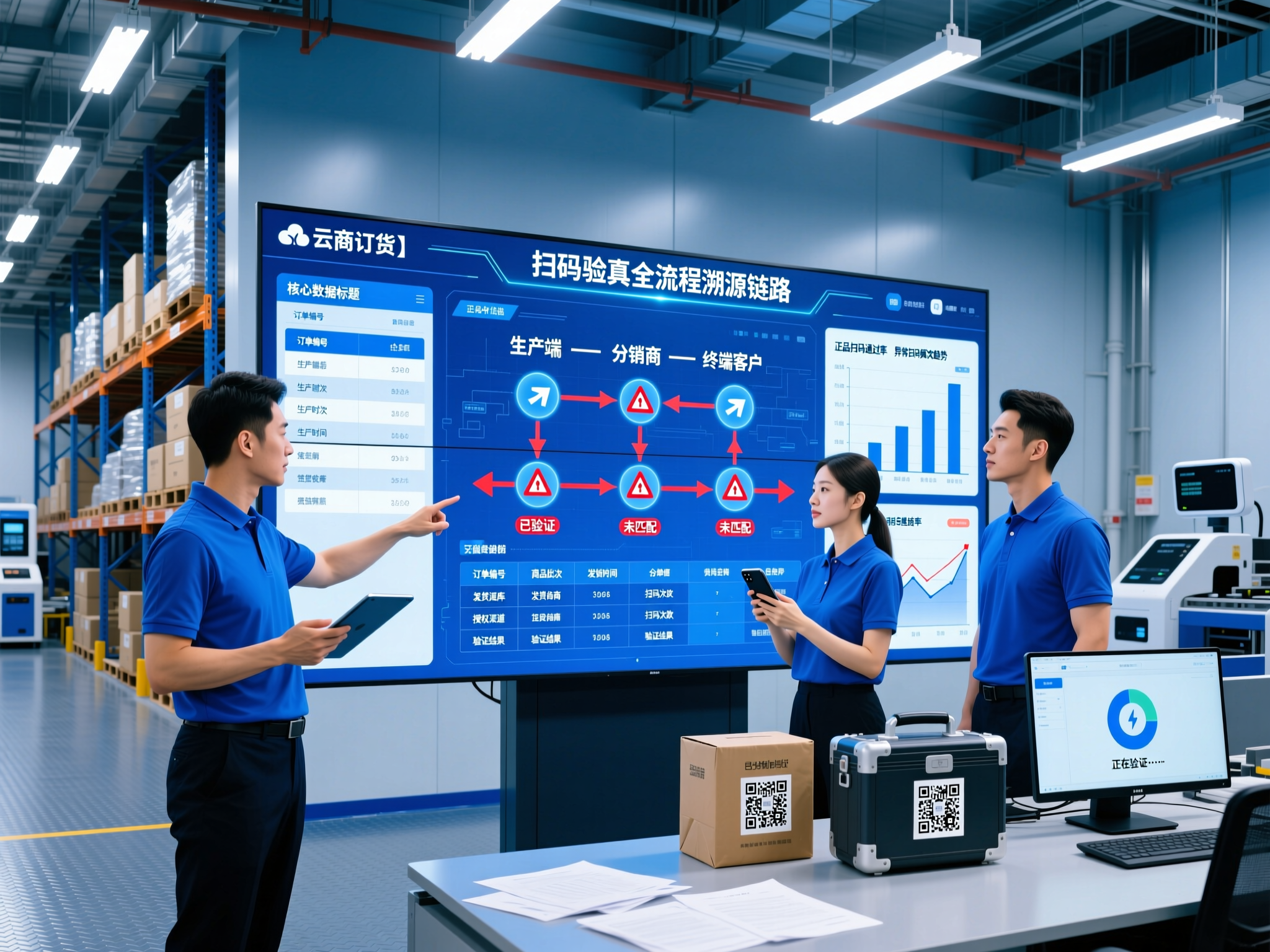 扫码验真流程图,展示从生产到终端的数据链路