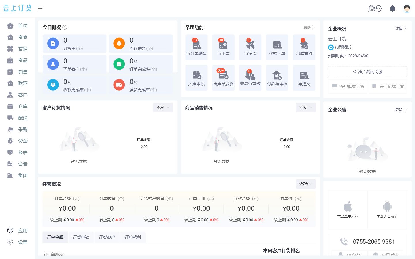 经营概况与首页看板界面截图参考