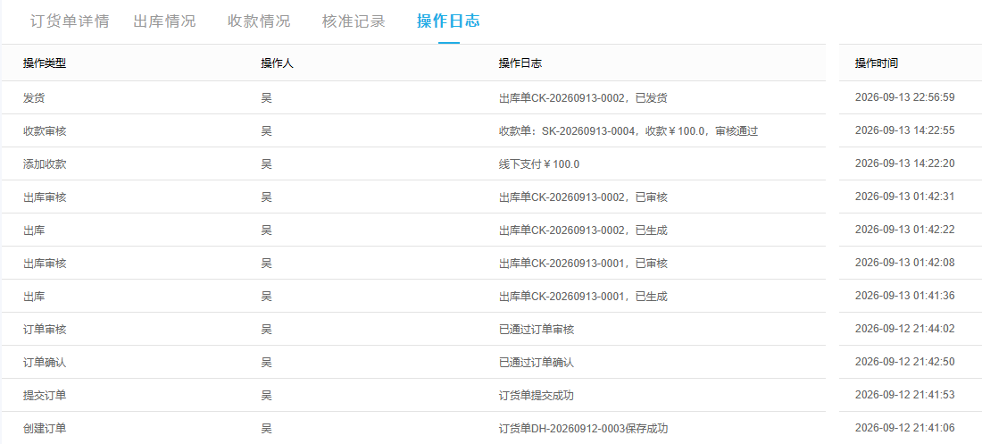 历史PC原单确认出库审核收款发货操作日志参考