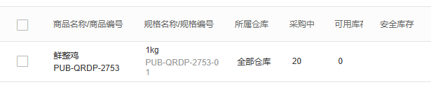 库存列表局部展示商品规格、所属仓库和可用库存;基本单位与成本仍需另查明细