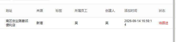 原商机列表地址来源员工与待跟进状态