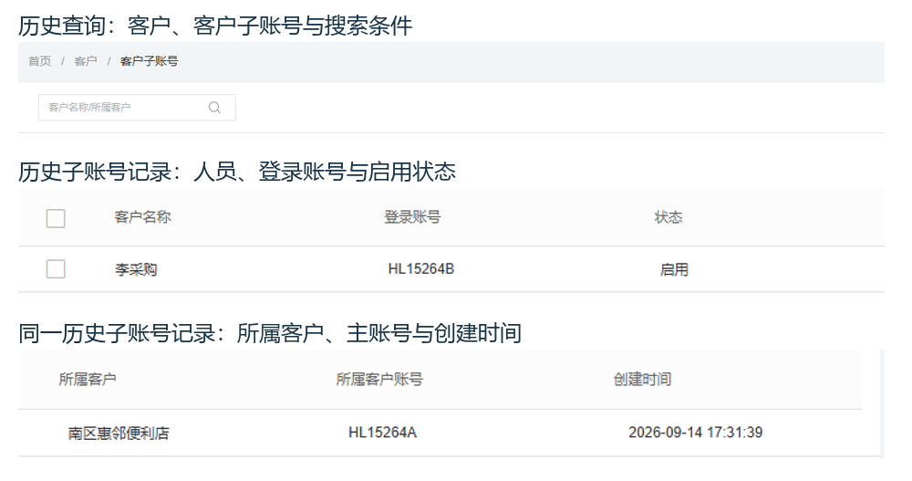 历史PC客户子账号归属与原启用状态