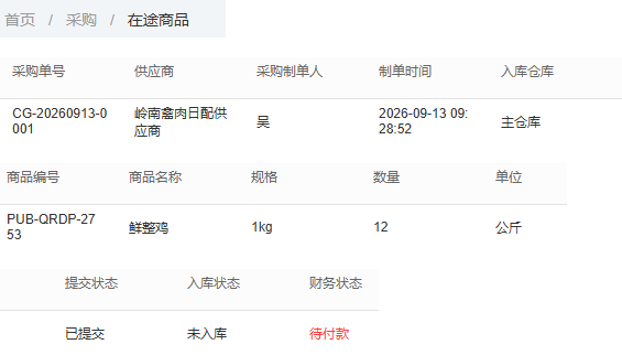 历史在途原号主仓十二公斤已提交未入库待付款