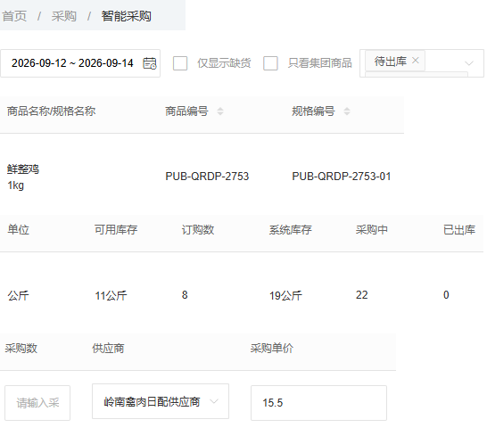 历史PC智能采购取消缺货筛选后订购八系统十九可用十一在途二十二采购数空