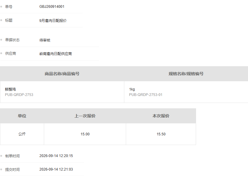 历史PC报价单原号待审核报价与提交信息