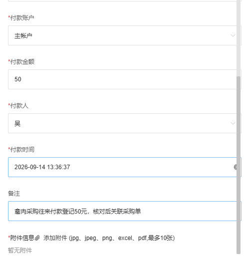 历史付款账户金额人员时间与附件字段