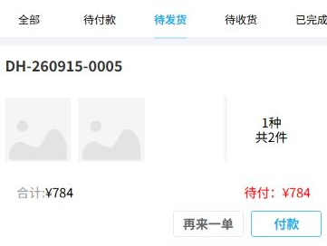 历史待发货原单仍待付784,履约和付款状态分开。