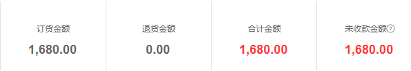历史订单统计局部:订货、退货、净合计和未收款分别核。