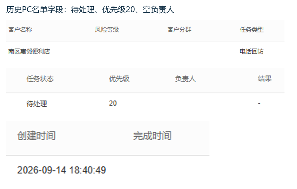 历史PC原任务名单与未完成字段
