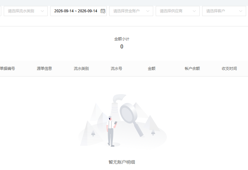 原PC资金账户明细空列表边界核对
