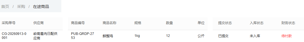 历史PC在途原号十二公斤待付款