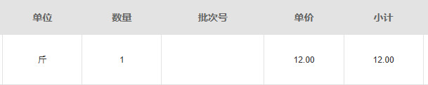 历史PC采购退货商品行:1斤、采购退价12、小计12,批次栏未填。