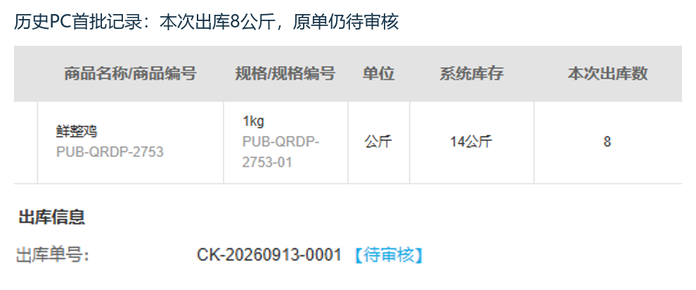 历史PC首批八公斤原待审核出库记录