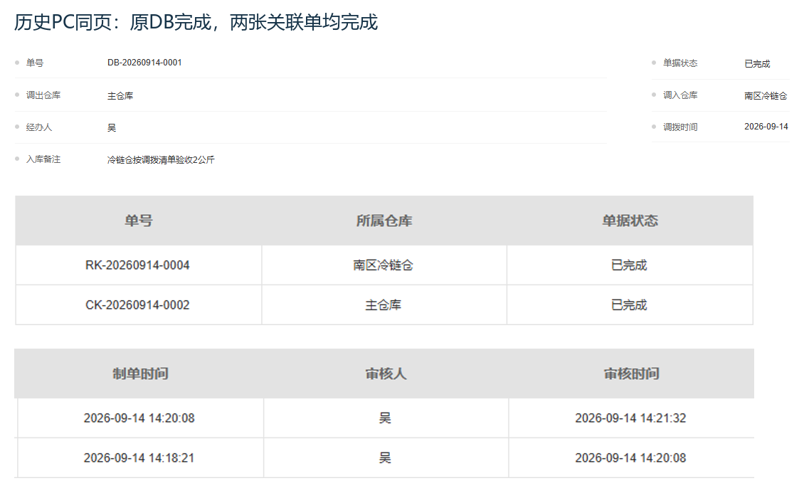 历史PC完成原调拨两单审核时间