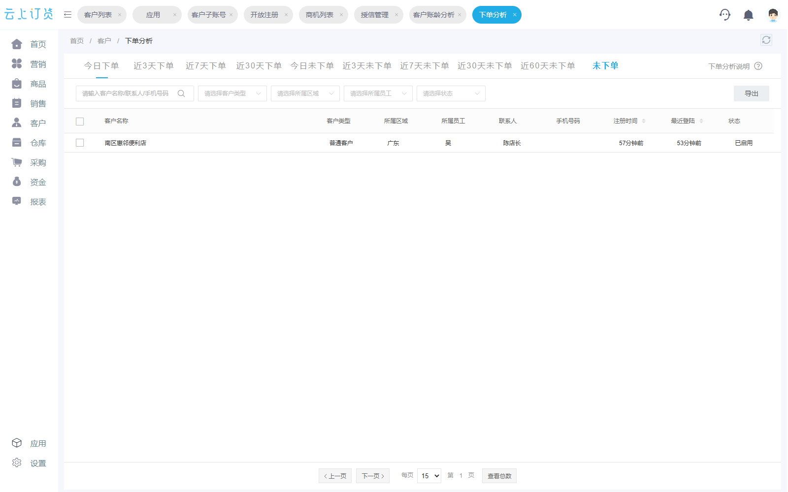 下单分析的未下单筛选和客户归属字段