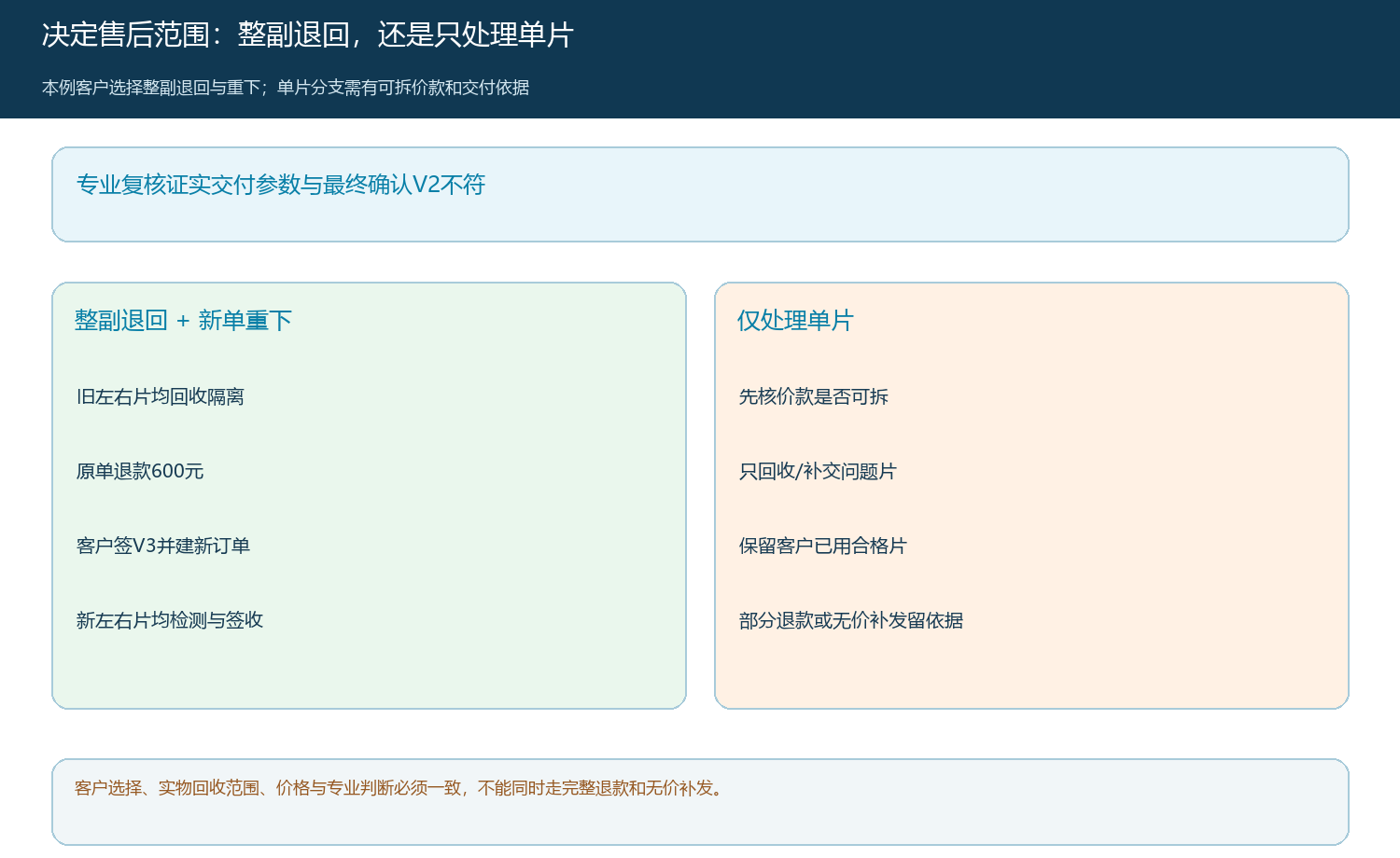 整副退回重下与单片处理两条商业路径的判断边界