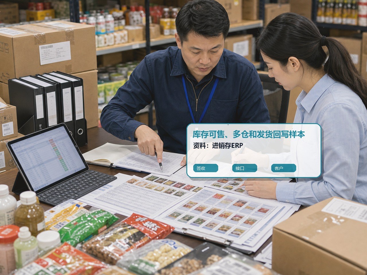 仓库人员核对促销商品与常规商品的订单明细