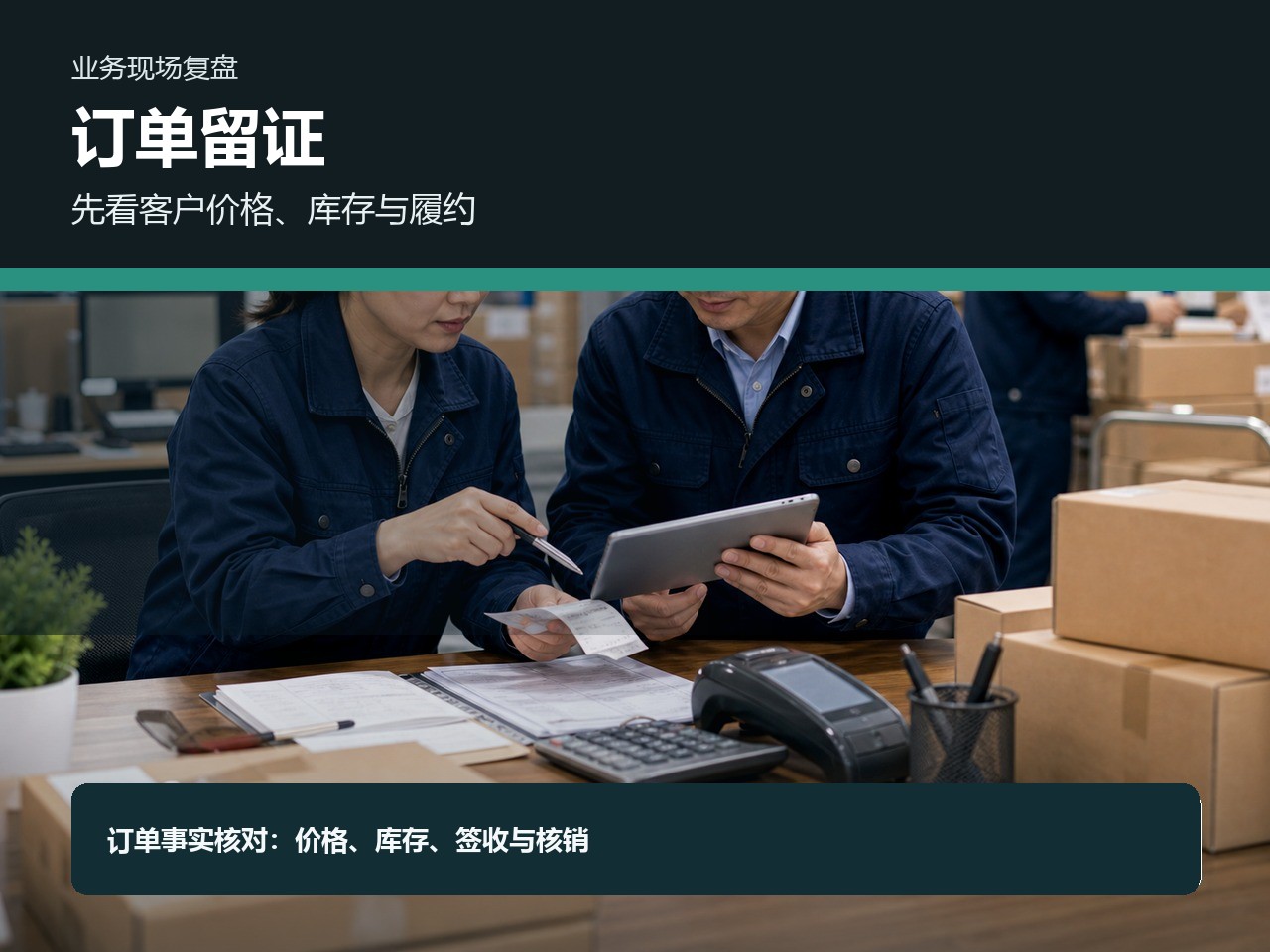 批发订货订单留证，先核对客户价格、库存与履约记录