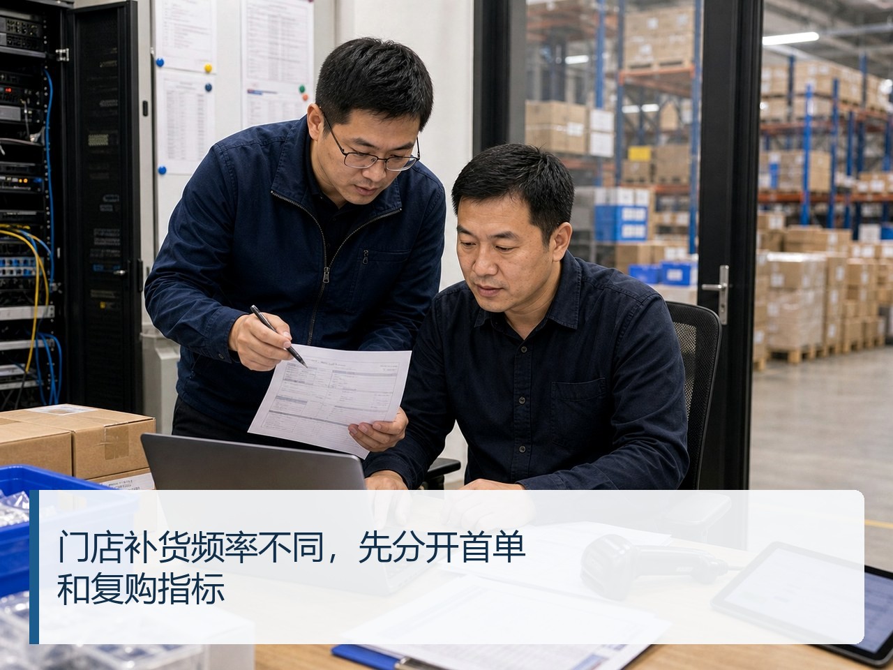 门店补货频率不同，先分开首单和复购指标
