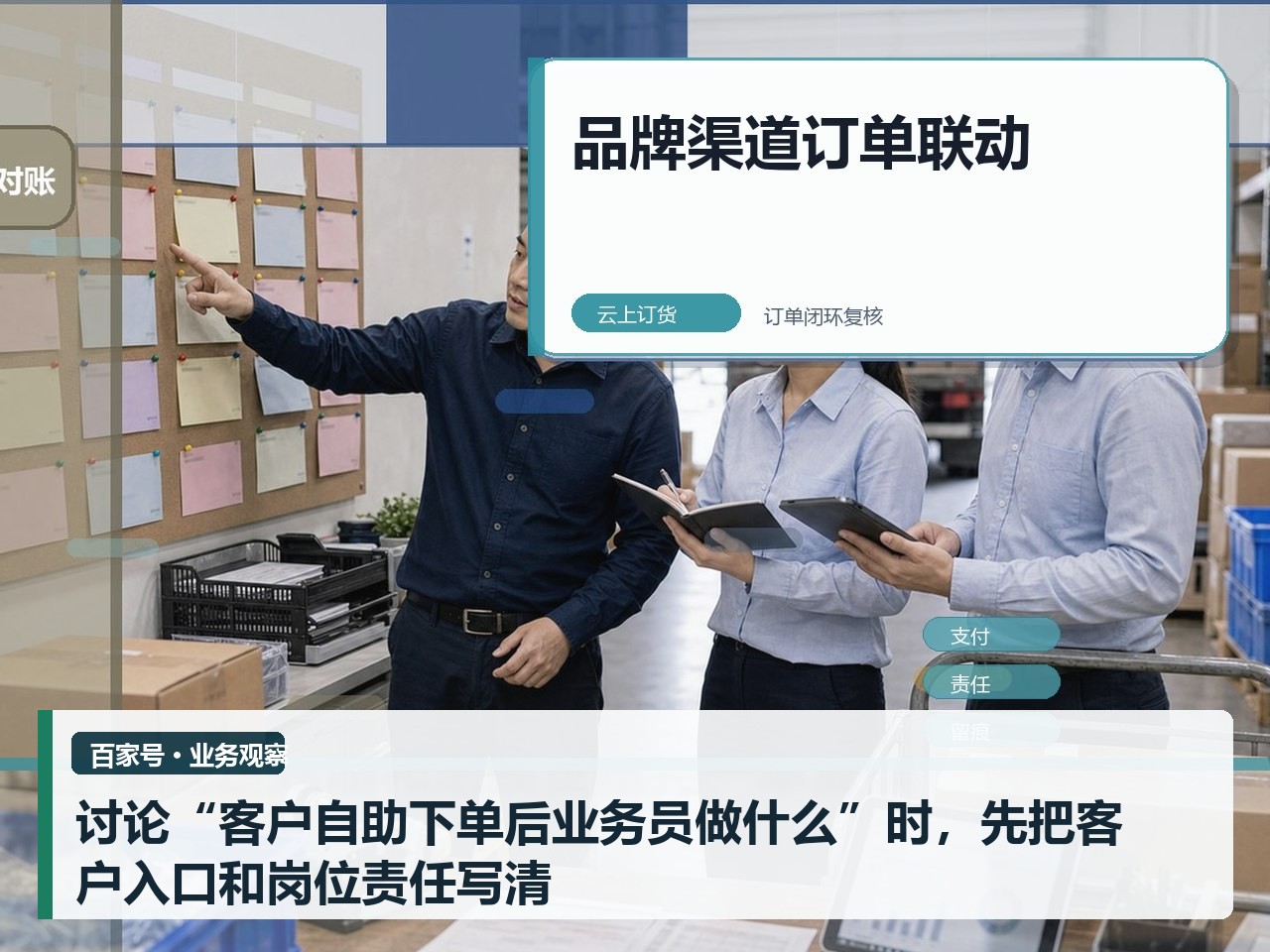 讨论“客户自助下单后业务员做什么”时，先把客户入口和岗位责任写清