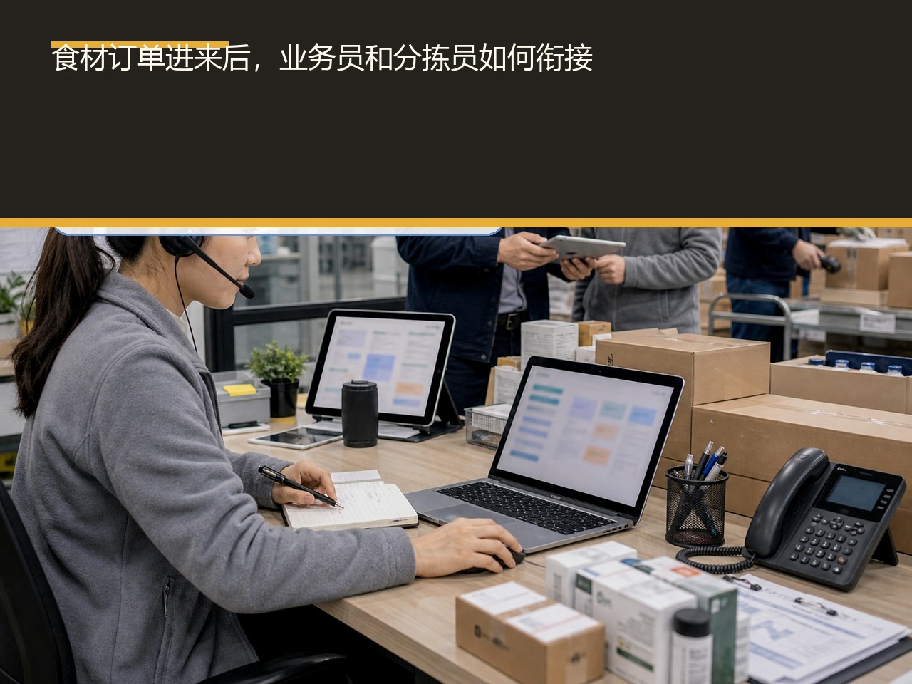 食材订单进来后，业务员和分拣员如何衔接