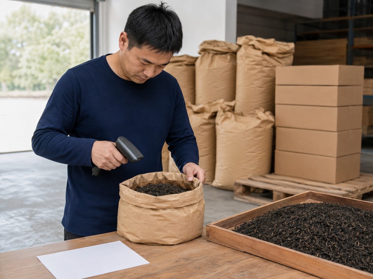 人员扫描茶饮原料批次