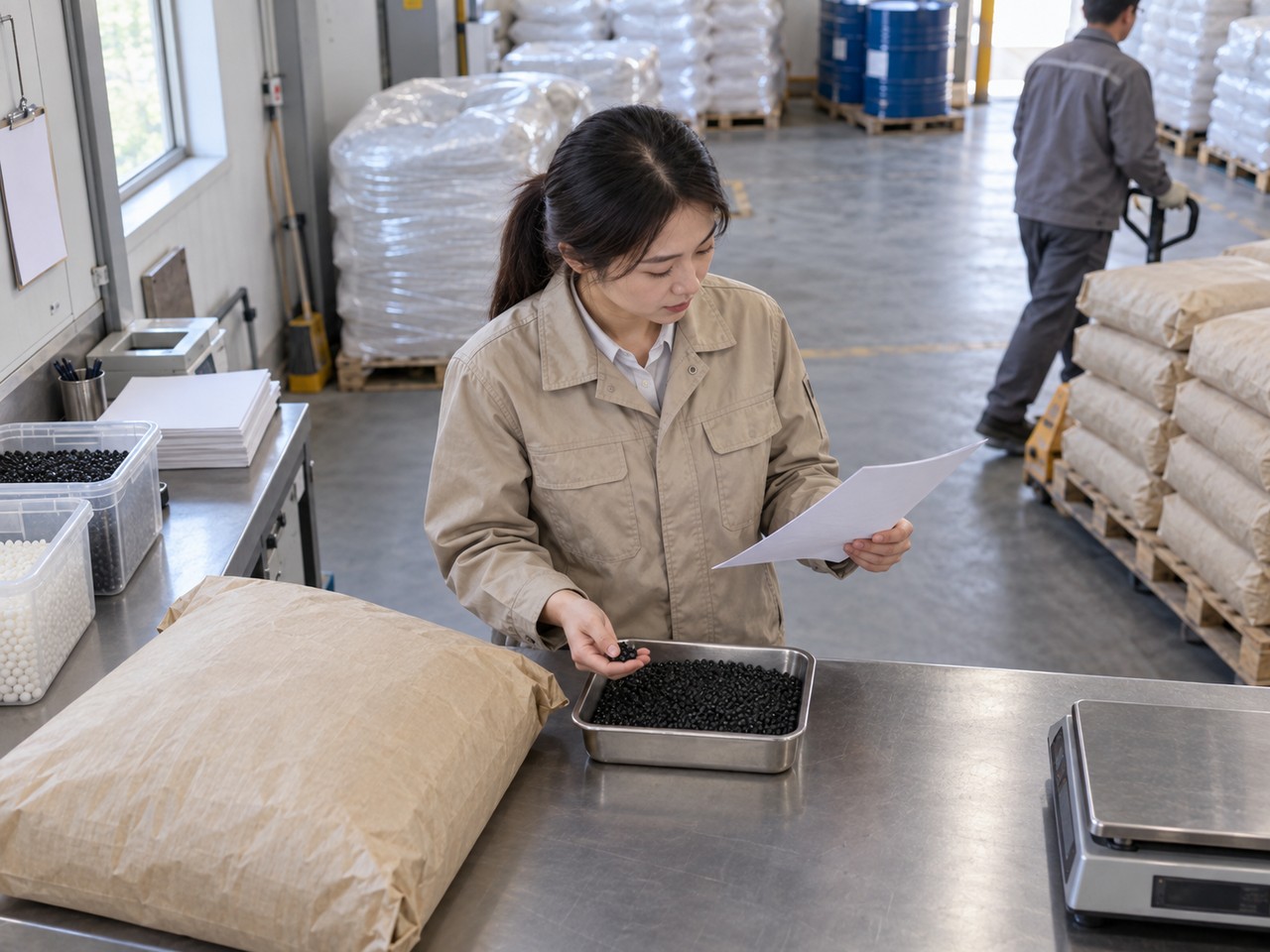 销售、商品和仓库核对橡塑化工原料的牌号、规格与包装单位