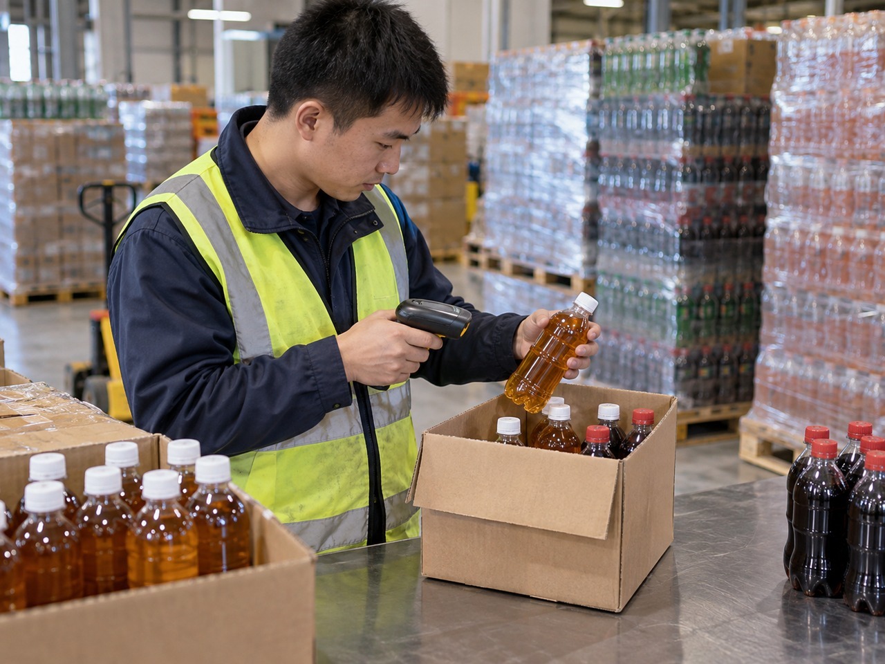 茶饮原料仓库按客户订单拣选瓶装与袋装商品