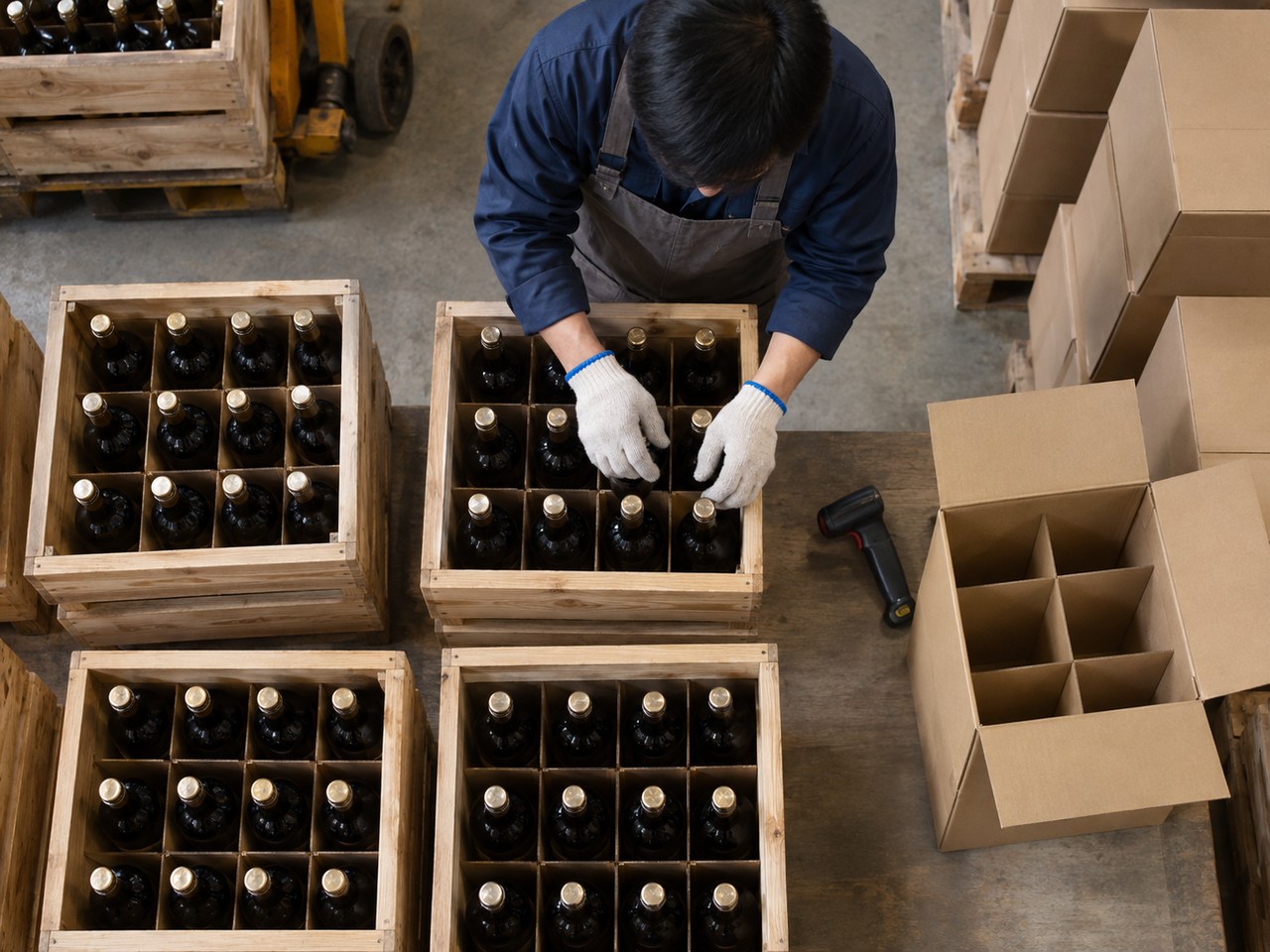 运营人员核对酒水商品规格和包装单位