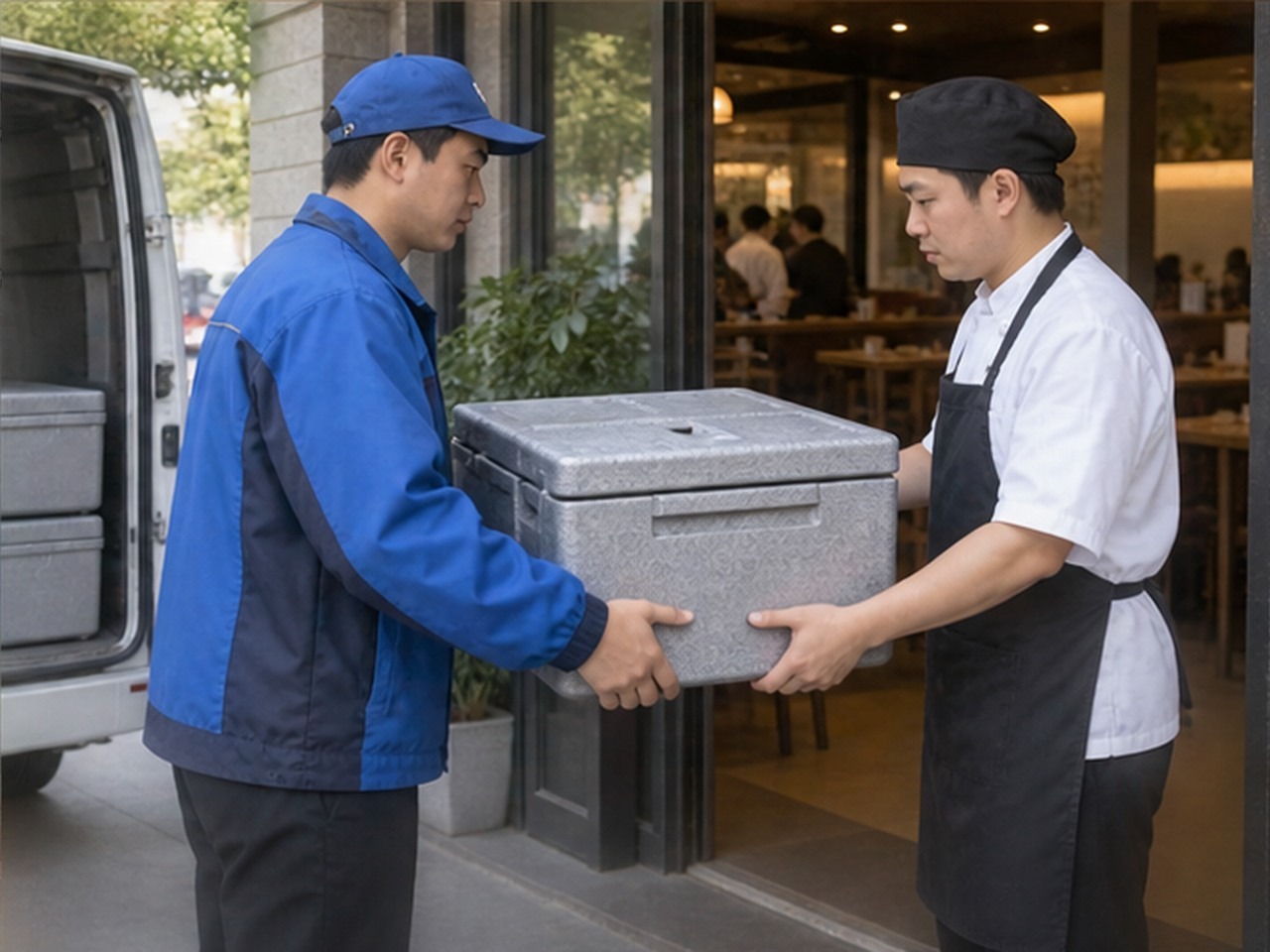 配送人员在门店交接预制菜批次与签收信息