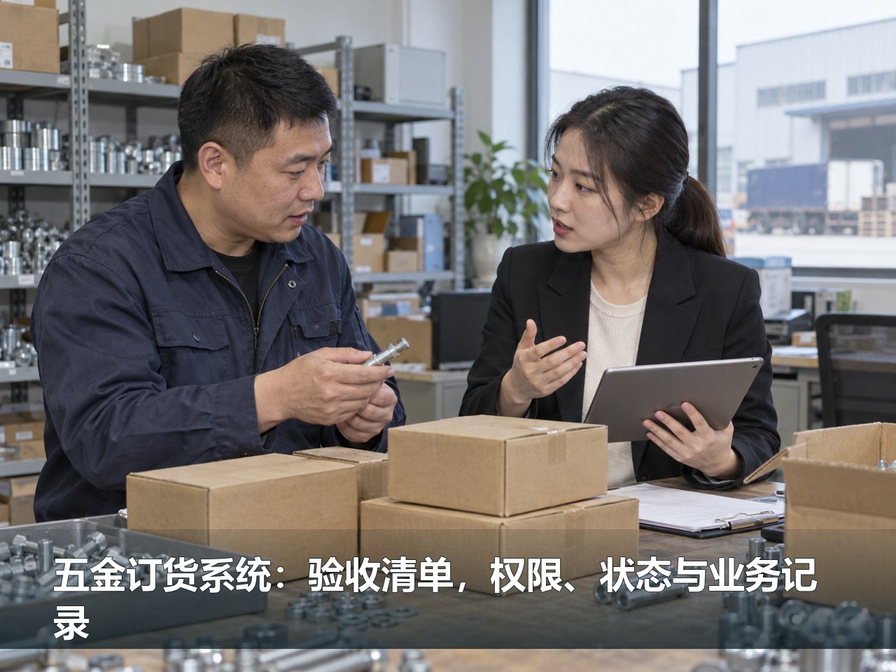 五金订货系统：验收清单，权限、状态与业务记录